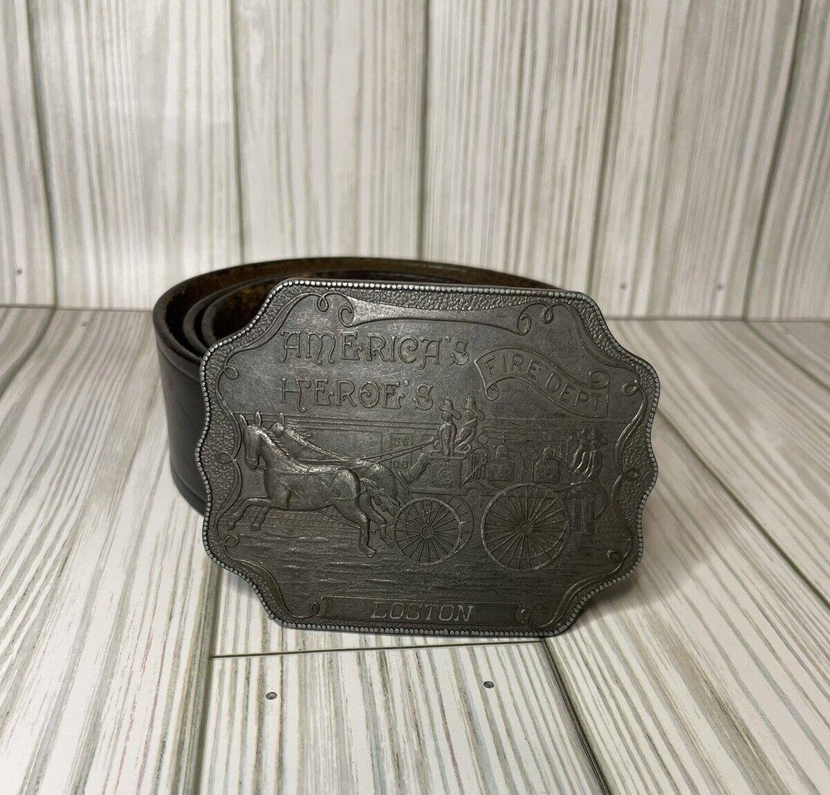 VTG Americas Heroes Fire Department Boston Men&rsquo;s Size 40 Leather Belt w/Buckle