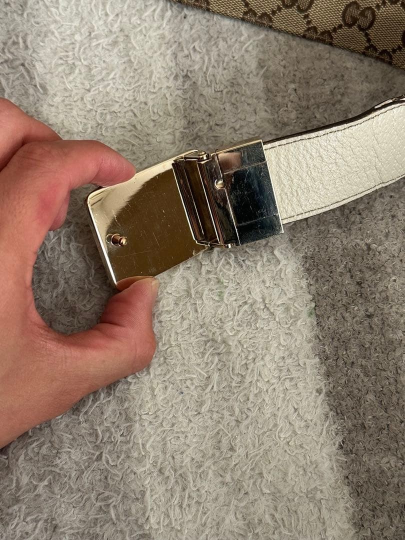 GUCCI buckle belt GG Logo Silver hardware Made in Italy Leather Canvas Beige