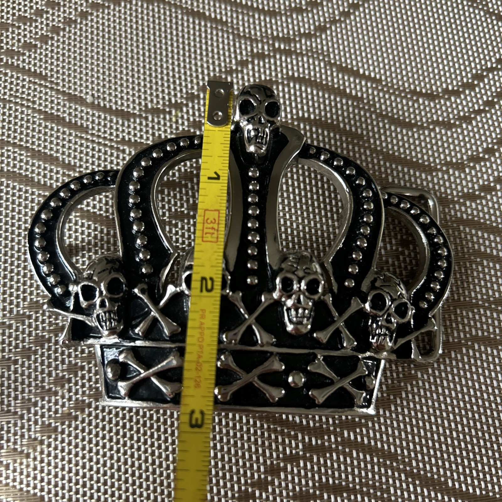 WESTSIDE CA Crown With Skulls Metal Biker Motorcycle Gothic Belt Buckle 3”x4”