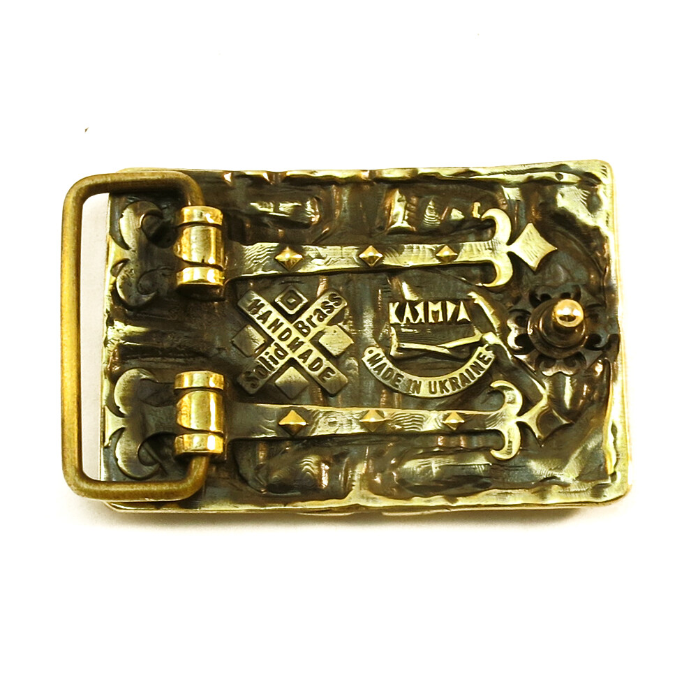 Brass belt buckle Ancient sun, Traditional pre-Christian solar symbol buckle
