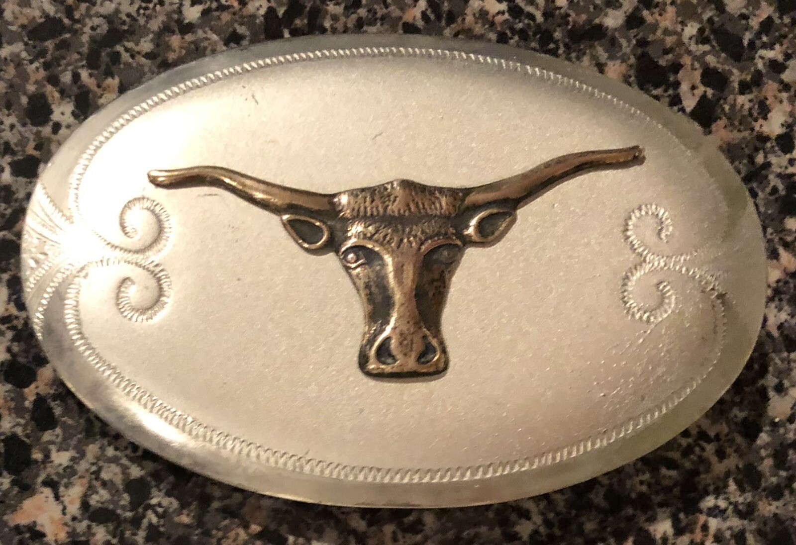 LONGHORN STEER TROPHY WESTERN TEXAS COWBOY BULL SILVER BELT BUCKLE