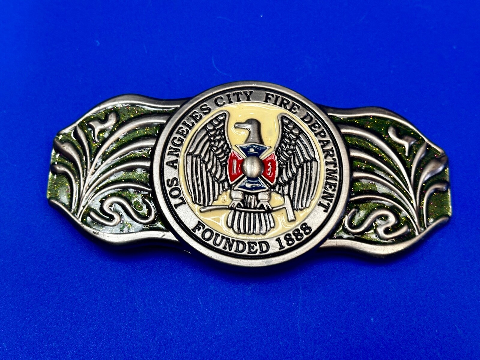 LA Los Angeles Fire Department 1888 Silver TFJ LARGE 6&Prime; Wide Belt Buckle