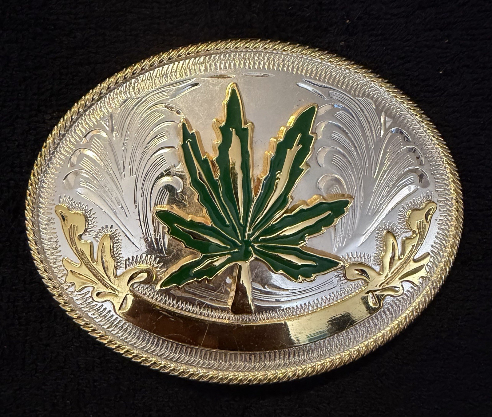 Weed Marijuana Ganja Leaf 420 Biker Belt Western Buckle