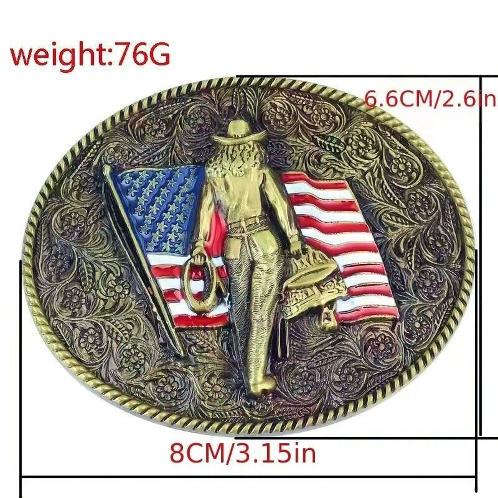 Western Cowgirl Rodeo Roper Bronze Tone Cowboy Belt Buckle • American Flag