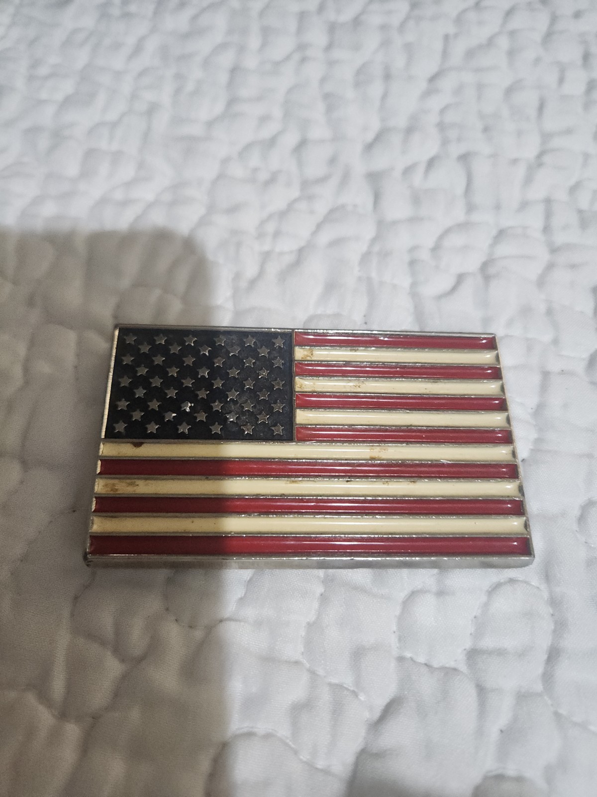 Patriotic Belt Buckle Metal Silver United States of America USA Flag Silver Tone