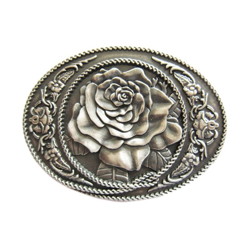 Vintage Silver Plated Western Rose Oval Belt Buckle Gurtelschnalle