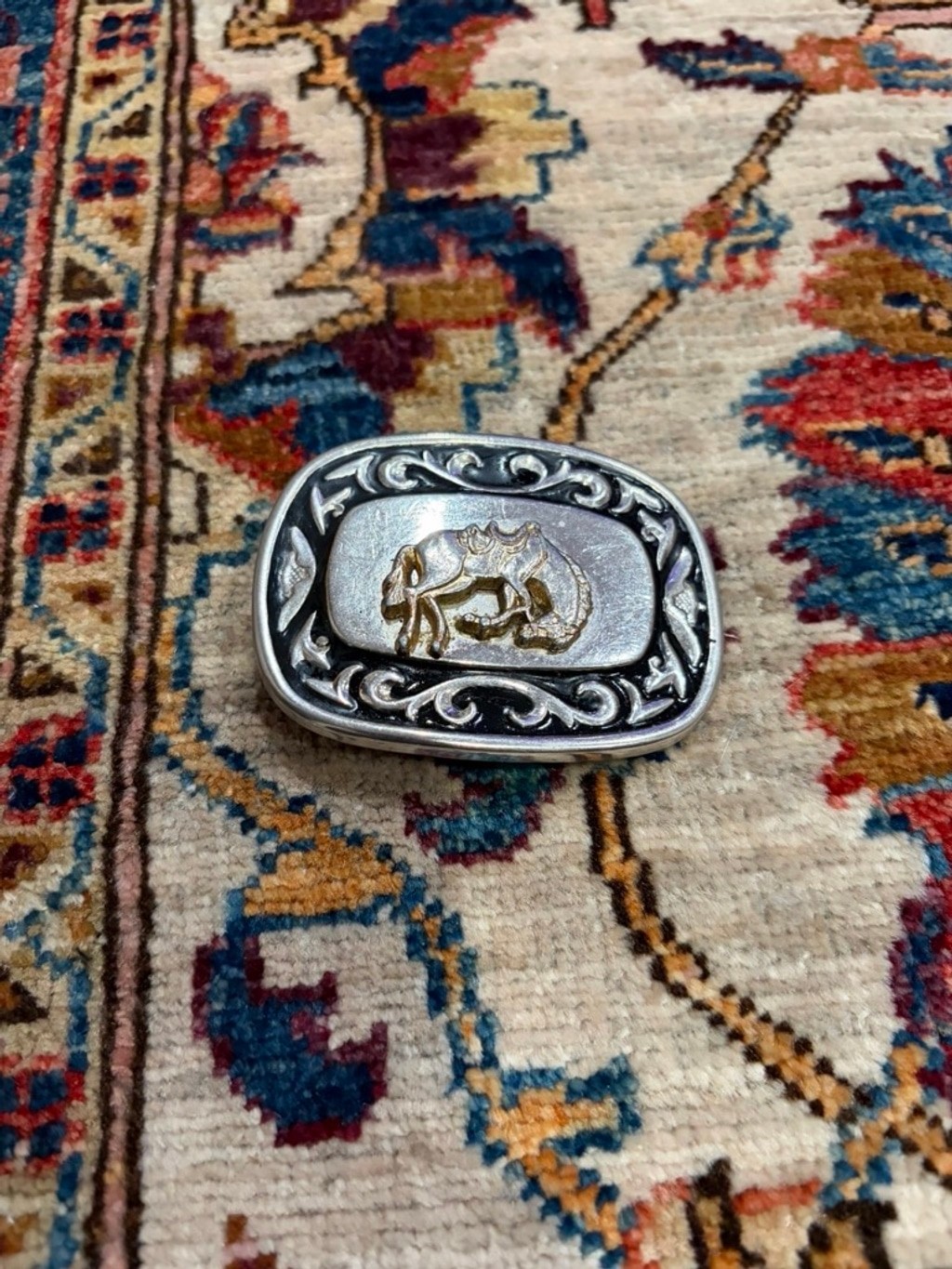 Vintage Western Belt Buckle Cowboy Horse Silver Gold Tone Rodeo