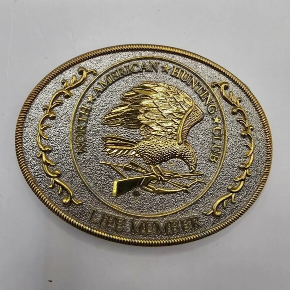 North American Hunting Club Life Member Belt Buckle Silver Gold Tone Statement