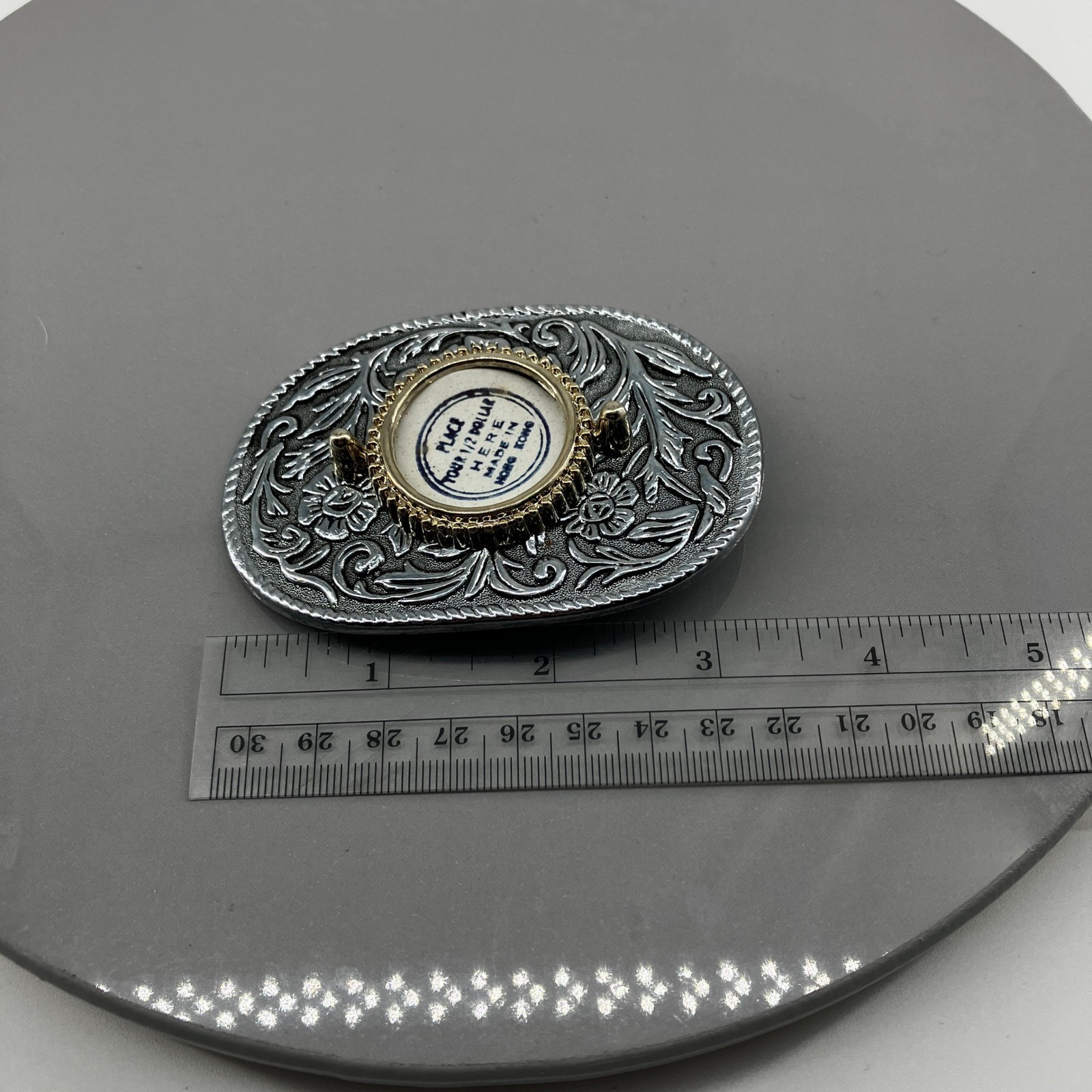 Vintage Western Cowboy Buckle Oval Silver Tone Floral Engraved Fits 1.5 in Belt