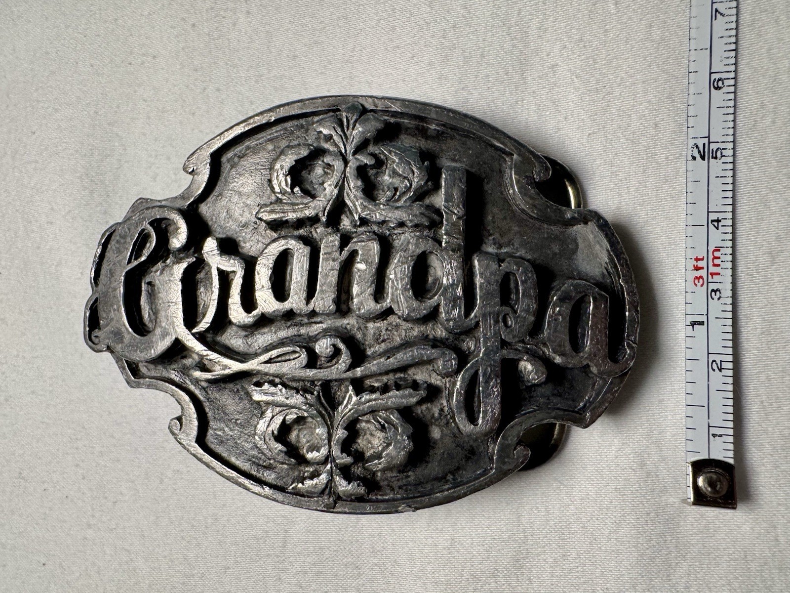 Vintage 1988 Grandpa Pewter Belt Buckle A-80 Siskiyou Buckel Co.