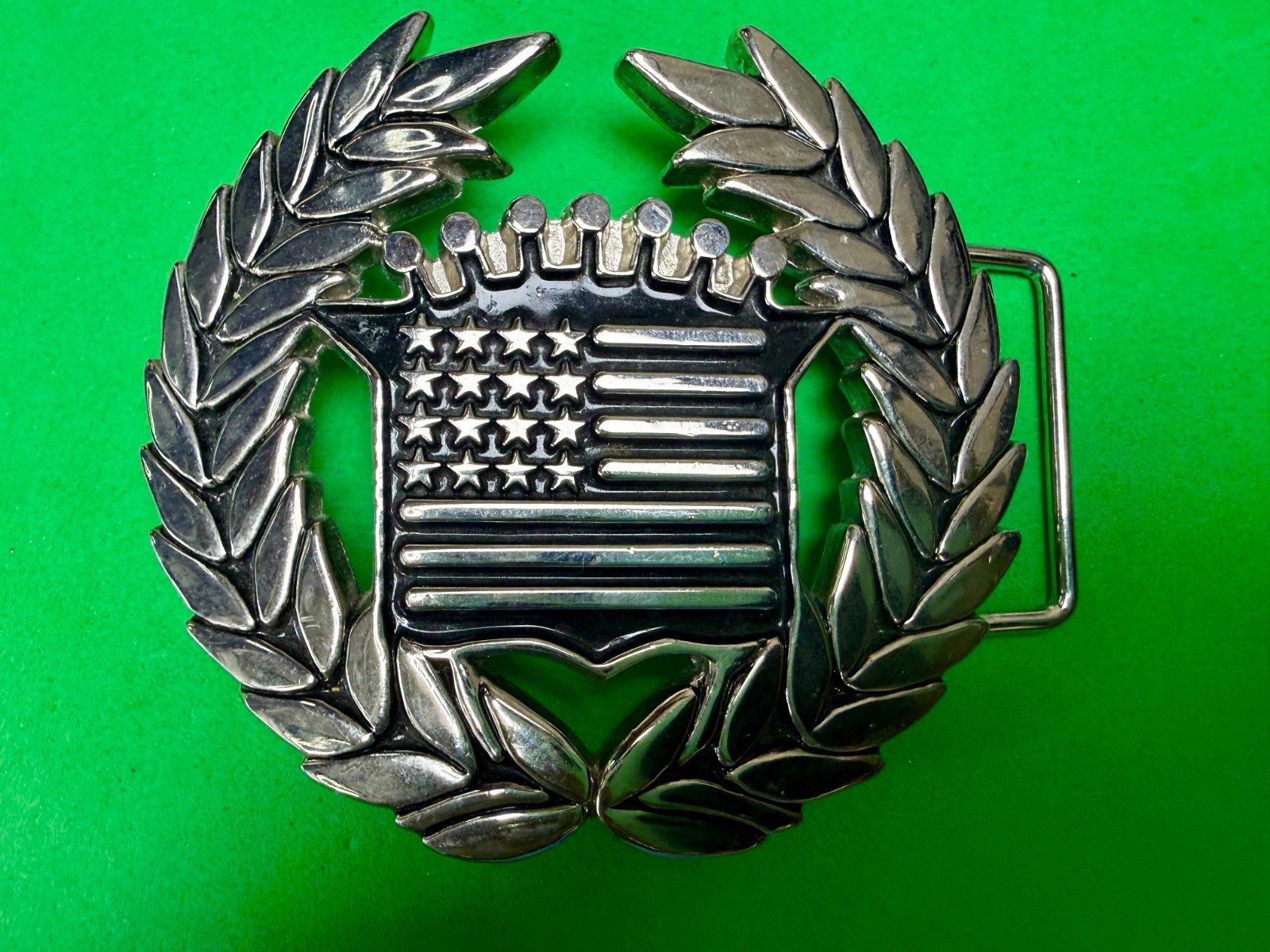 Famous Stars & Stripes Cadillac Crown Logo Olive Branch Silver Color Belt Buckle