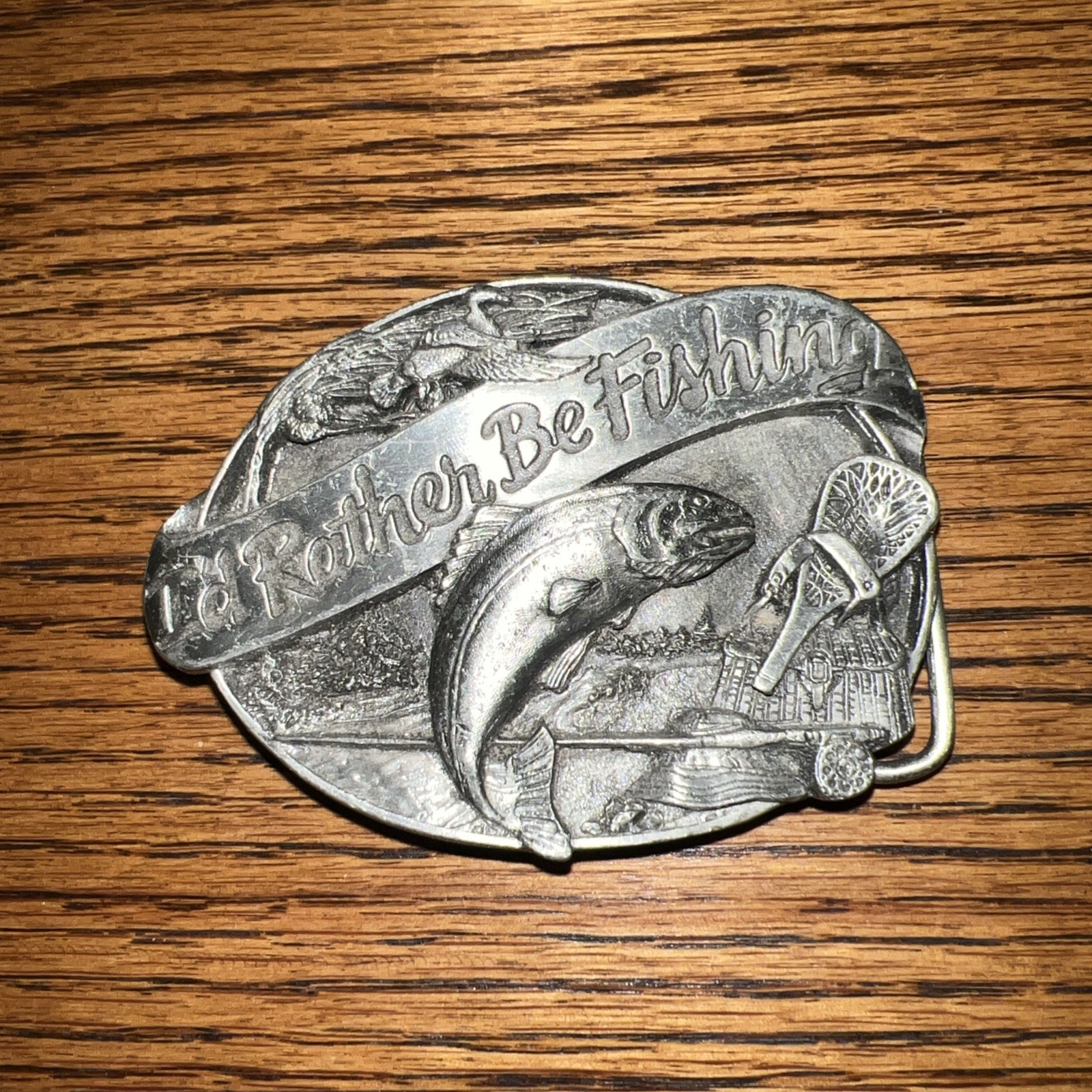 1985 SISKIYOU BUCKLE CO. I&rsquo;d Rather Be Fishing Belt Buckle USA Made Vintage M-30