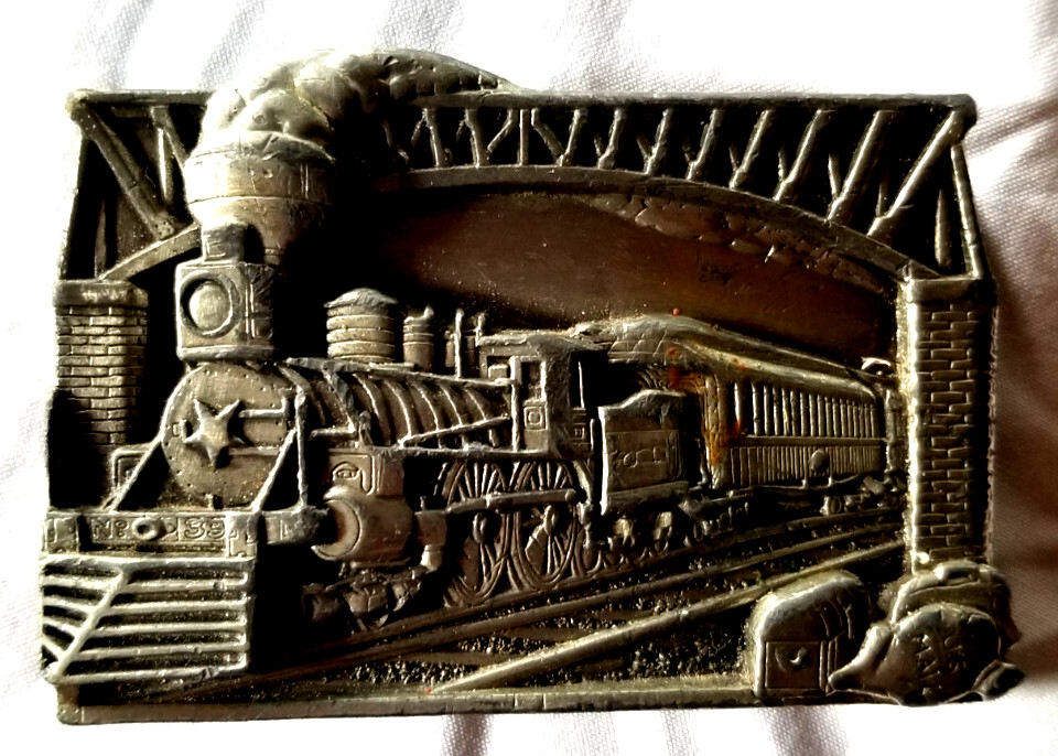 U.S. Mail 1983 Star Locomotive Steam Train Pewter Belt Buckle VTG Bergamot