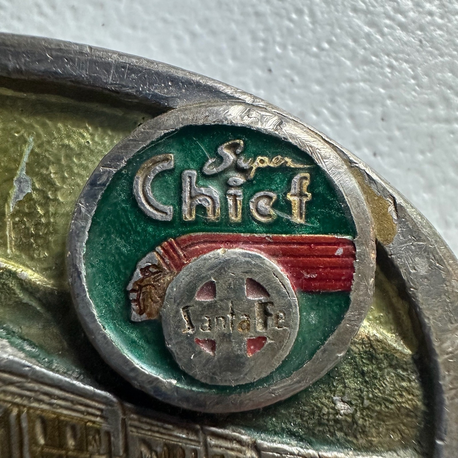 Vtg Super Chief Atchison Topeka & Santa Fe Rail Road CJ 1988 Pewter Belt Buckle