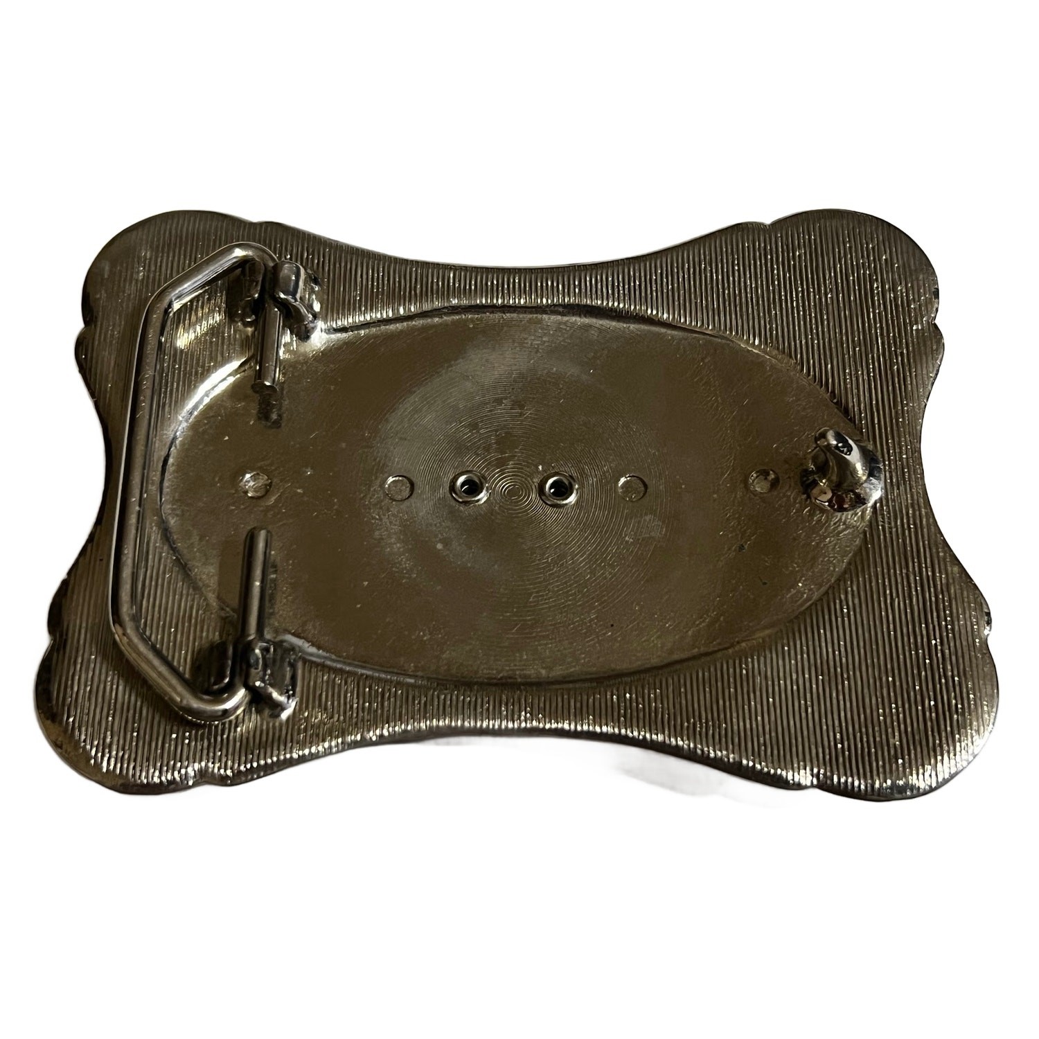 VTG Silver Tone Filigree with Brown Acrylic Stone Metal Vintage Belt Buckle