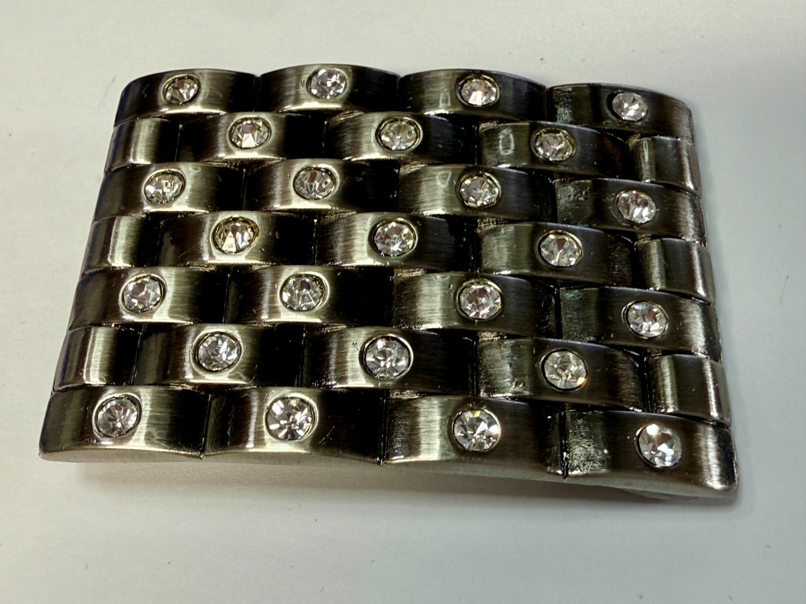 Block Brick Wall Pattern, Clear Rhinestone Accented Bling Jeweled Belt Buckle