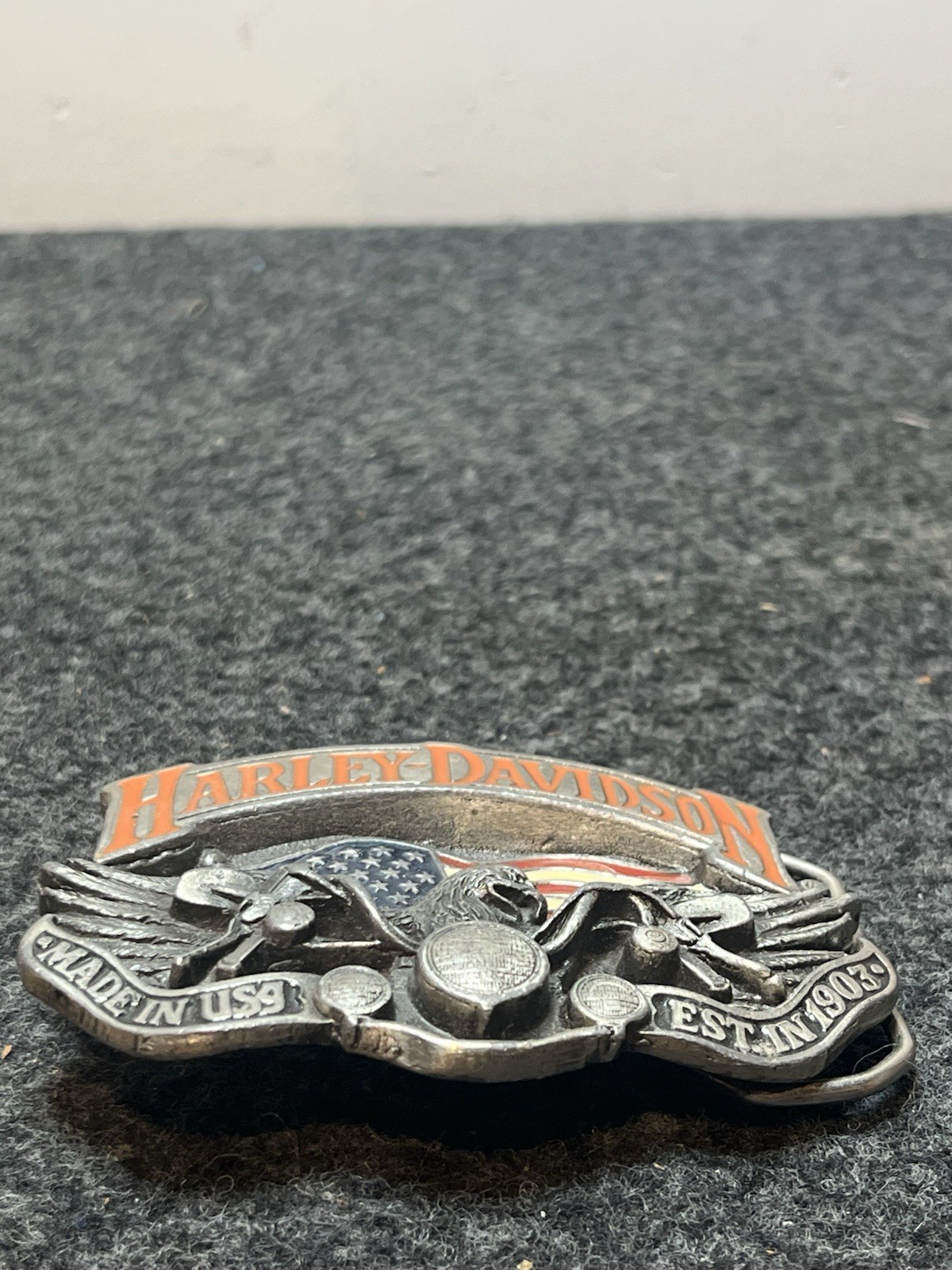 Harley-Davidson Belt Buckle 1991 Baron USA Eagle Flag Motorcycle H402