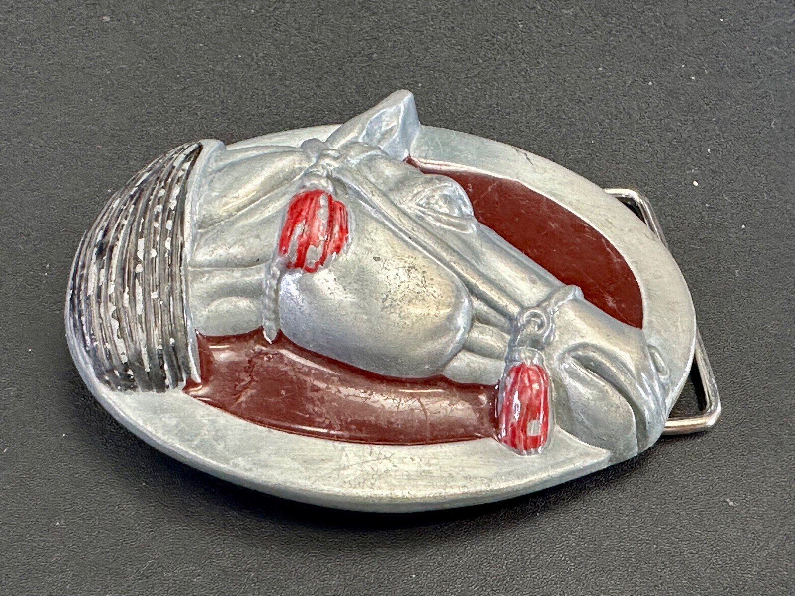 Raised Horse Head Vintage Cowgirls Red Enamel Accents Belt Buckle