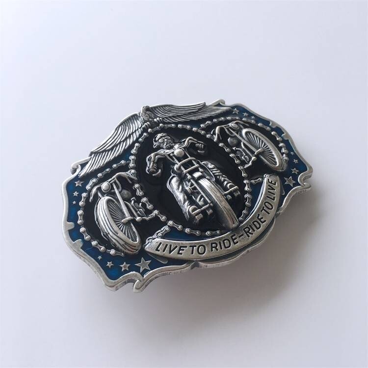 Western Men‘s Zinc alloy Leather Belt Buckle Plated Biker Rider shape Pattern