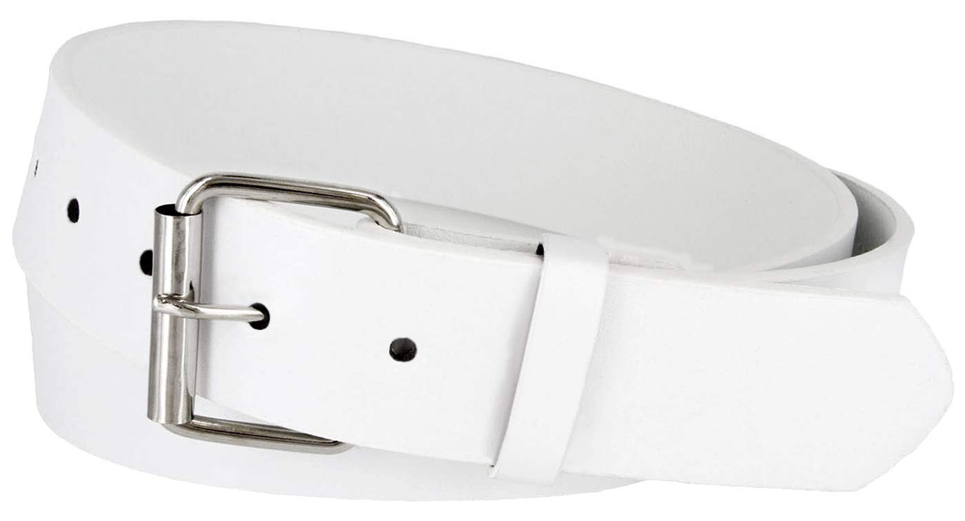 Belts.com B570 Mens Belt With Silver Roller Buckle Casual Jean Small, White