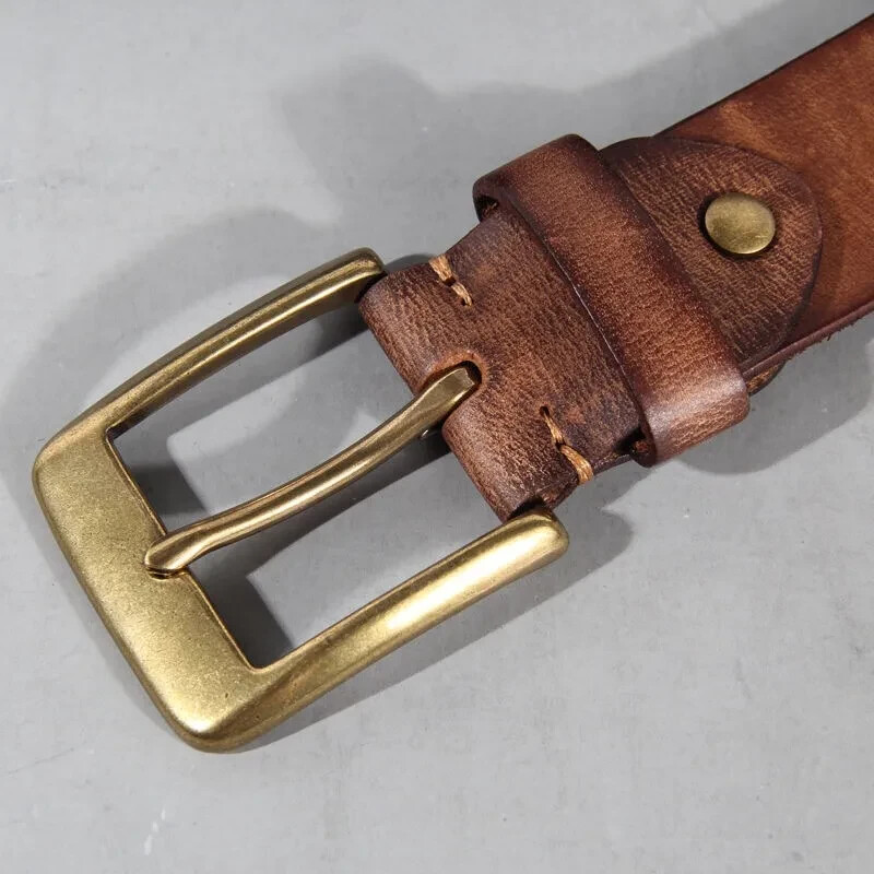 Vintage Luxury Handmade Leather Copper Buckle Man&rsquo;s Belt Cinturon Gotico Cowhide