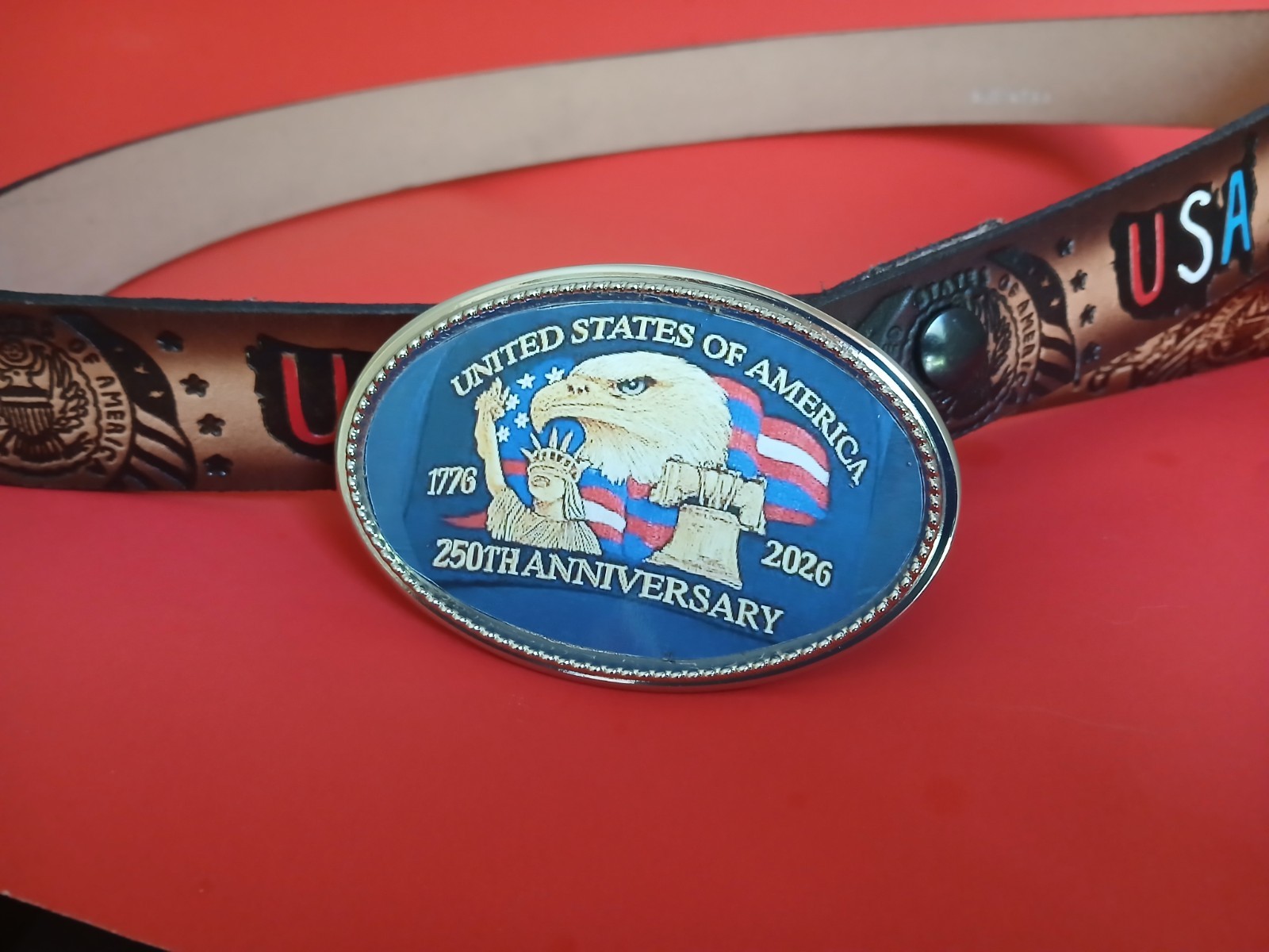 250th United States of America Anniversary Epoxy Buckle & Gen Leather USA belt