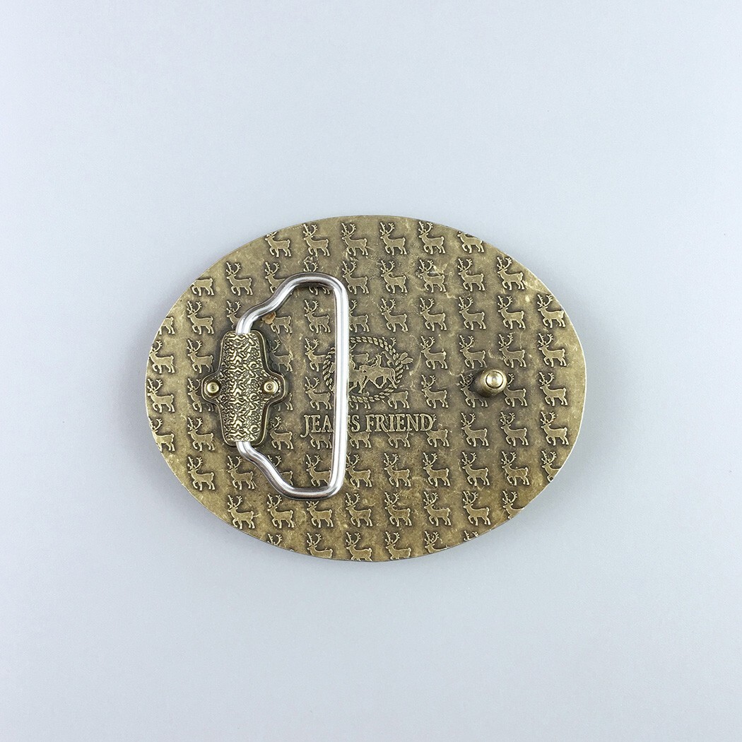 Vintage Bronze Plated Deer Wild Life Western Oval Belt Buckle Boucle de Ceinture