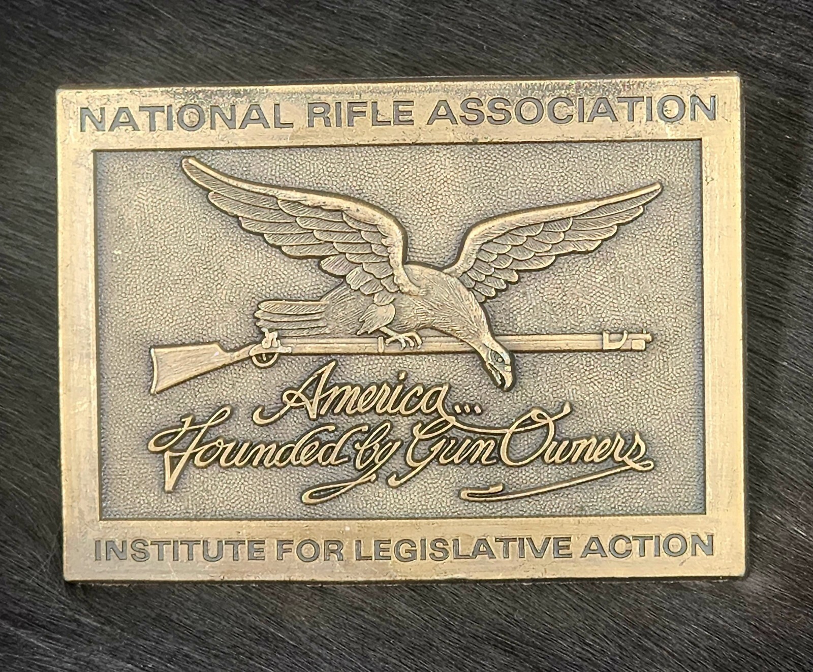 VINTAGE National Rifle Association NRA Belt Buckle America Founded By Gun Owners