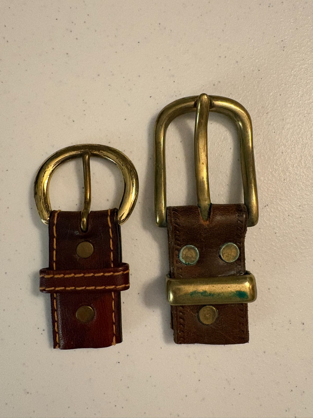 2 Vintage Brass Square & Oval Center Bar Pin Buckle for Belt Strap