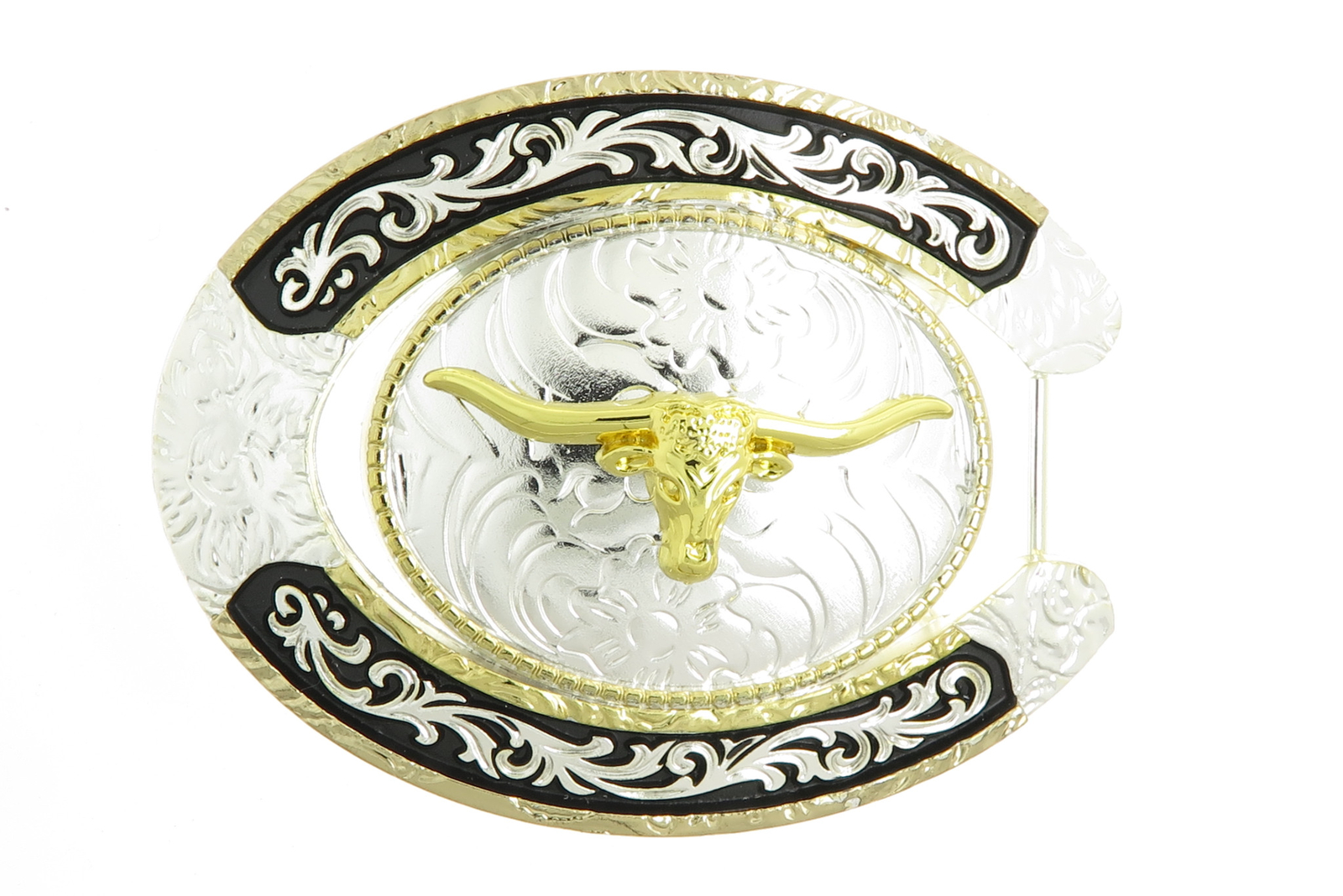 Texas Longhorn Bull Horseshoe Cowboy Western Belt Buckle