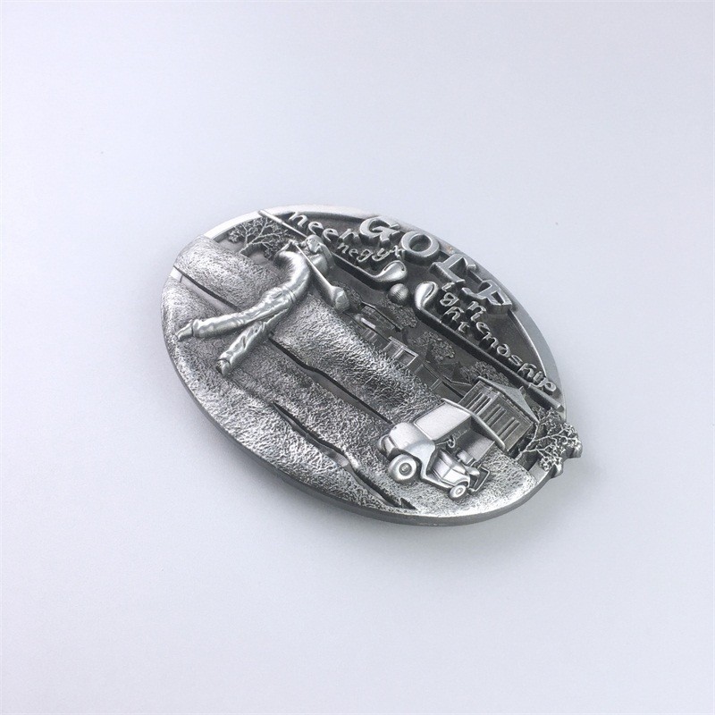 Western Zinc alloy Leather Belt Buckle Silver Plated Golf Theme Shape Pattern