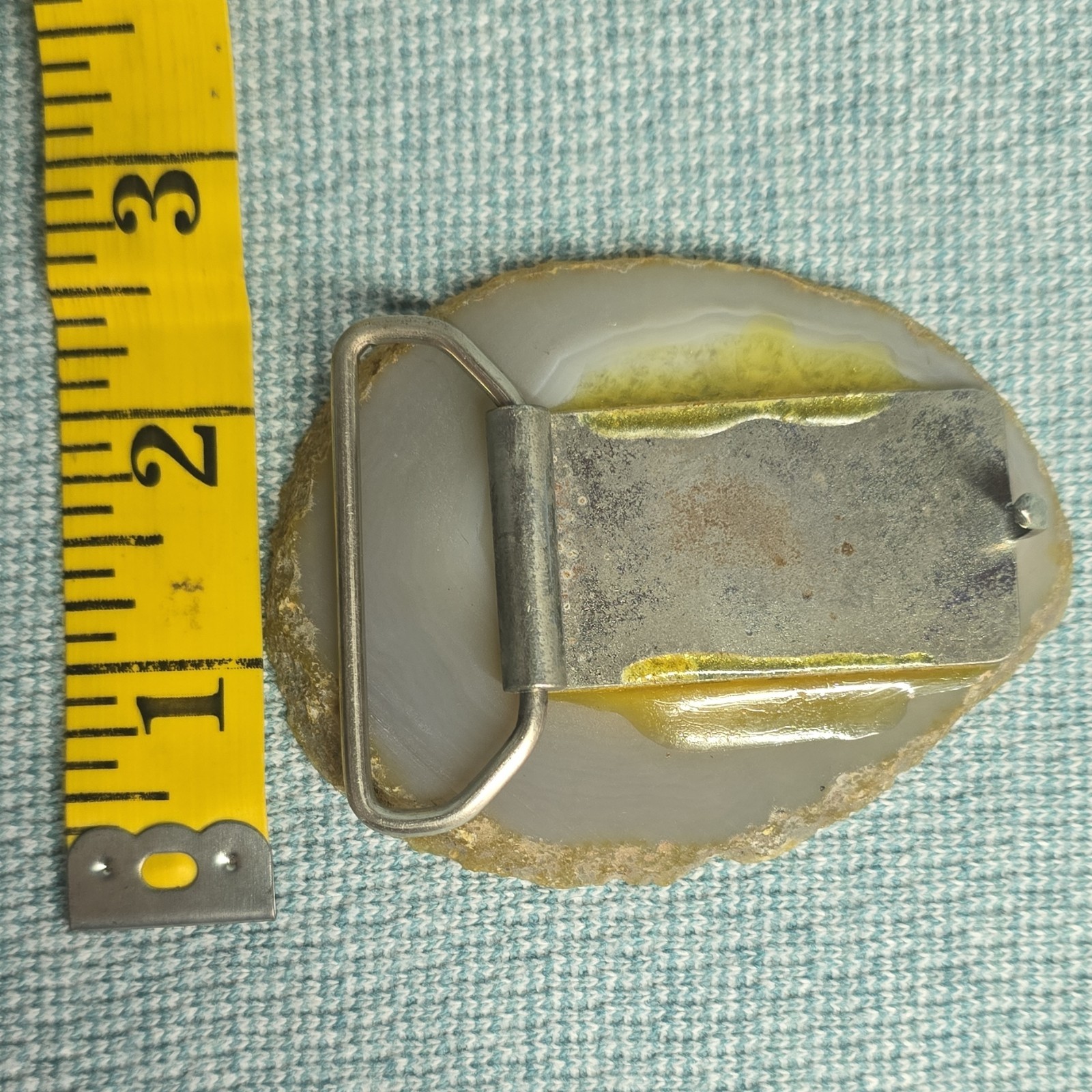 Geode Stone Belt Buckle Gray White Brown, Clamp Closure, Fits 2&Prime; Belt