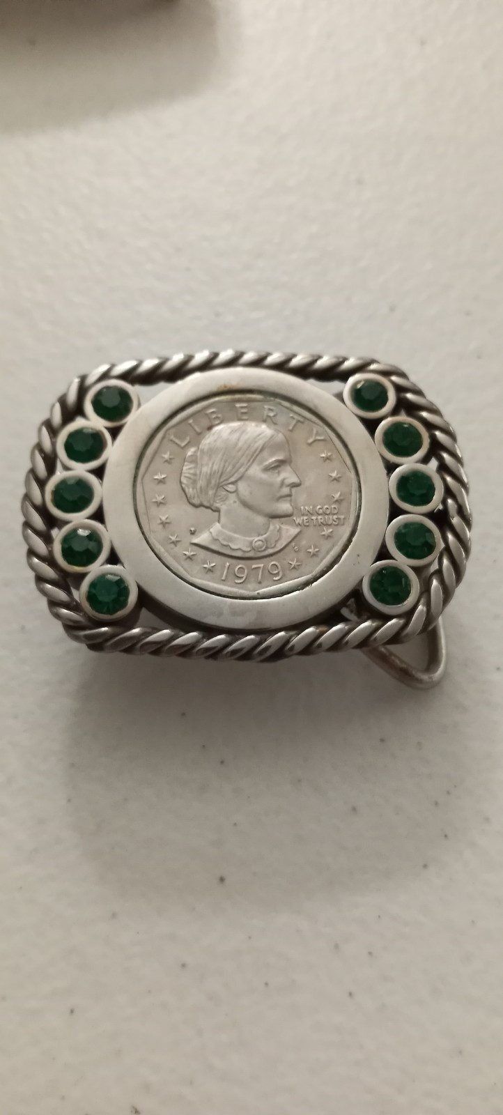 5 Vintage Stainless Steel Rhinestone Buckles Susan B Anthony Dollar 1979p
