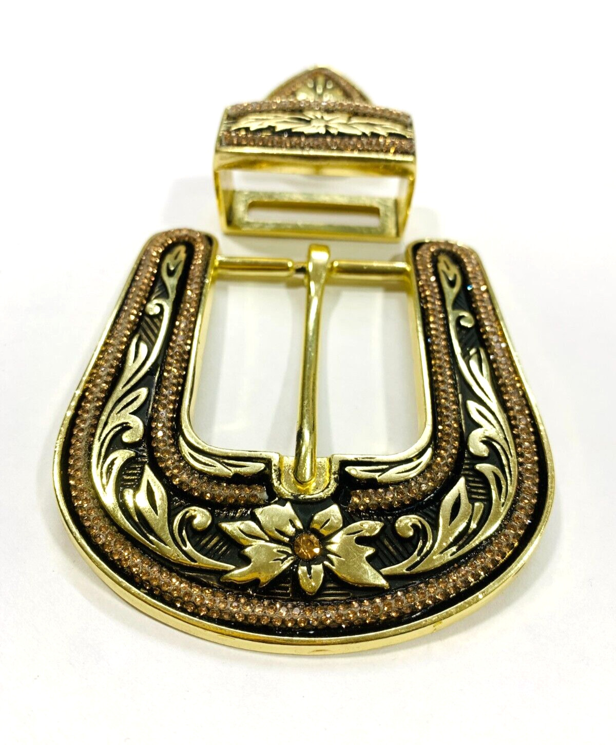 Western buckle set 3 piece 40mm heavy quality buckle golden solid leather buckle