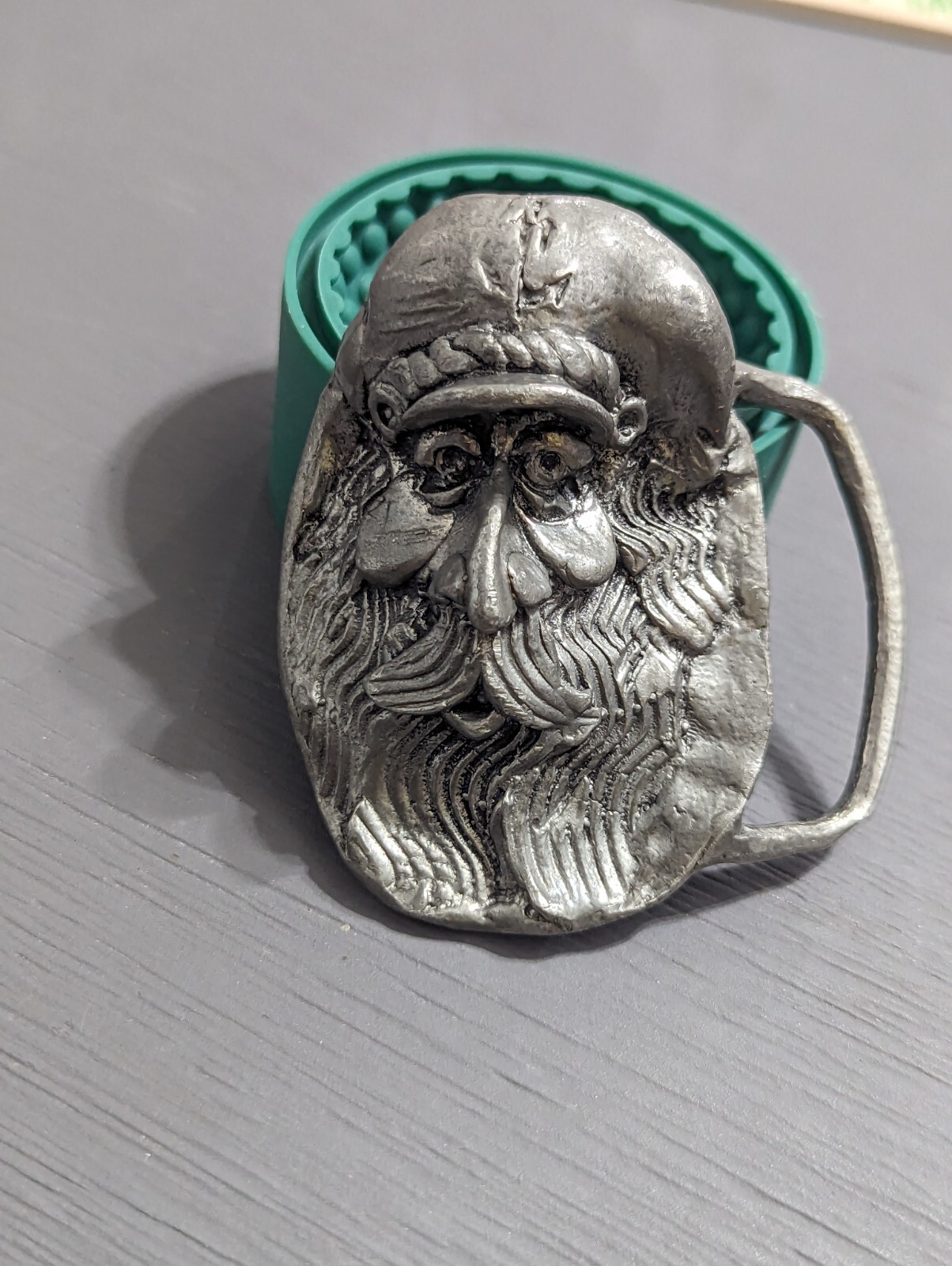 Vtg. Herman Black Metal Craft Belt Buckle, Nouveau Indiana  » Old Sailor Head »