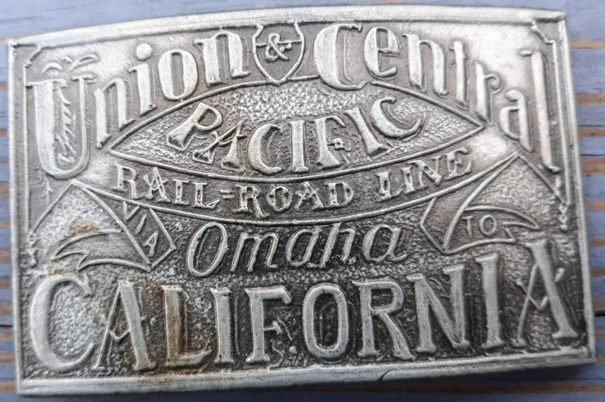 belt buckle Union Central Pacific Railroad line Omaha to California 3.5&Prime; long