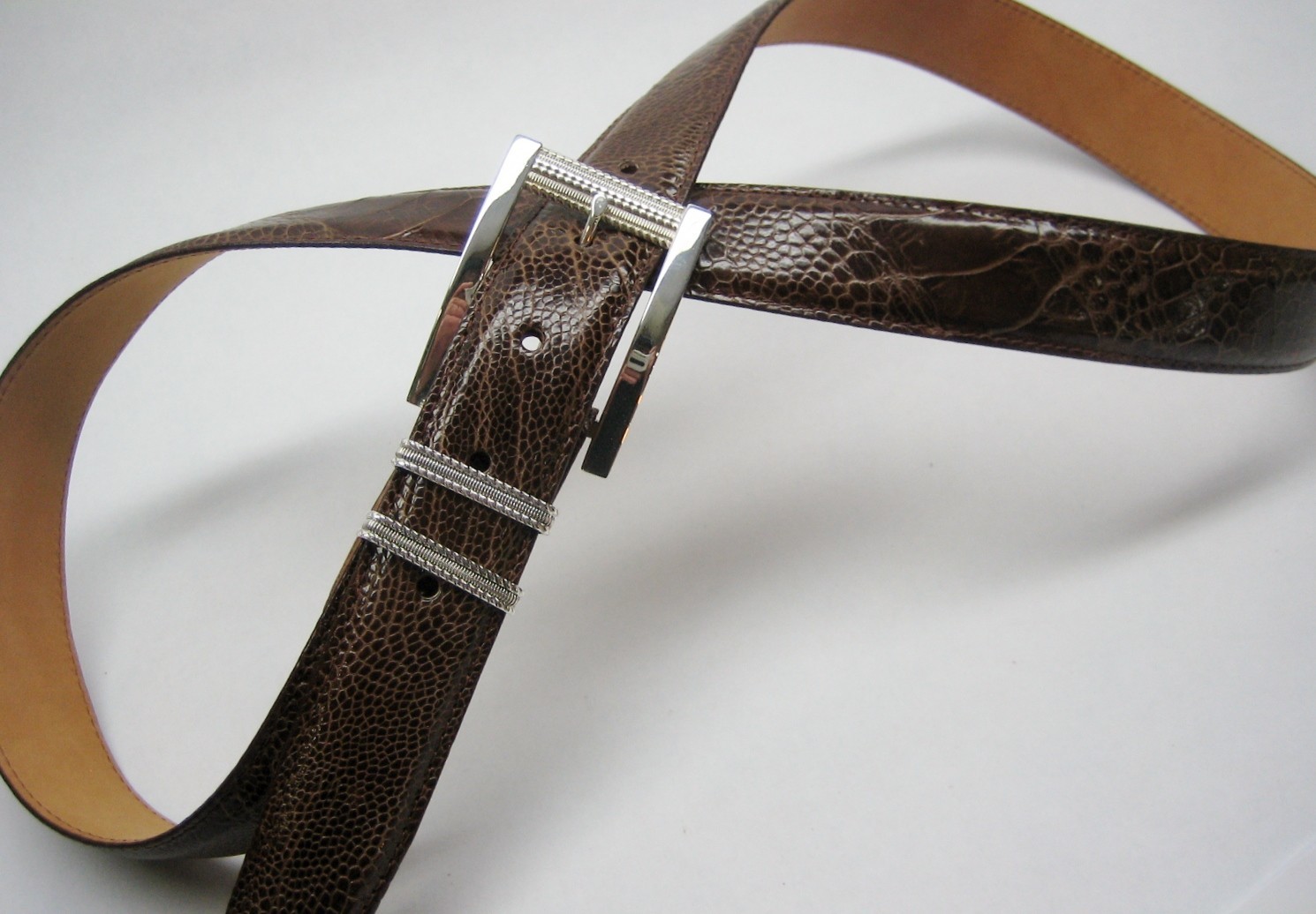Sterling silver buckle w/ 30mm Genuine Ostrich belt size 26 to 46 made in U.S.A.