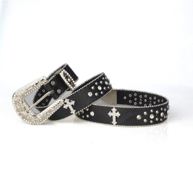 Western Rhinestone Belt Cowgirl Cowboy Crystal Studded Punk Belts for Men Women