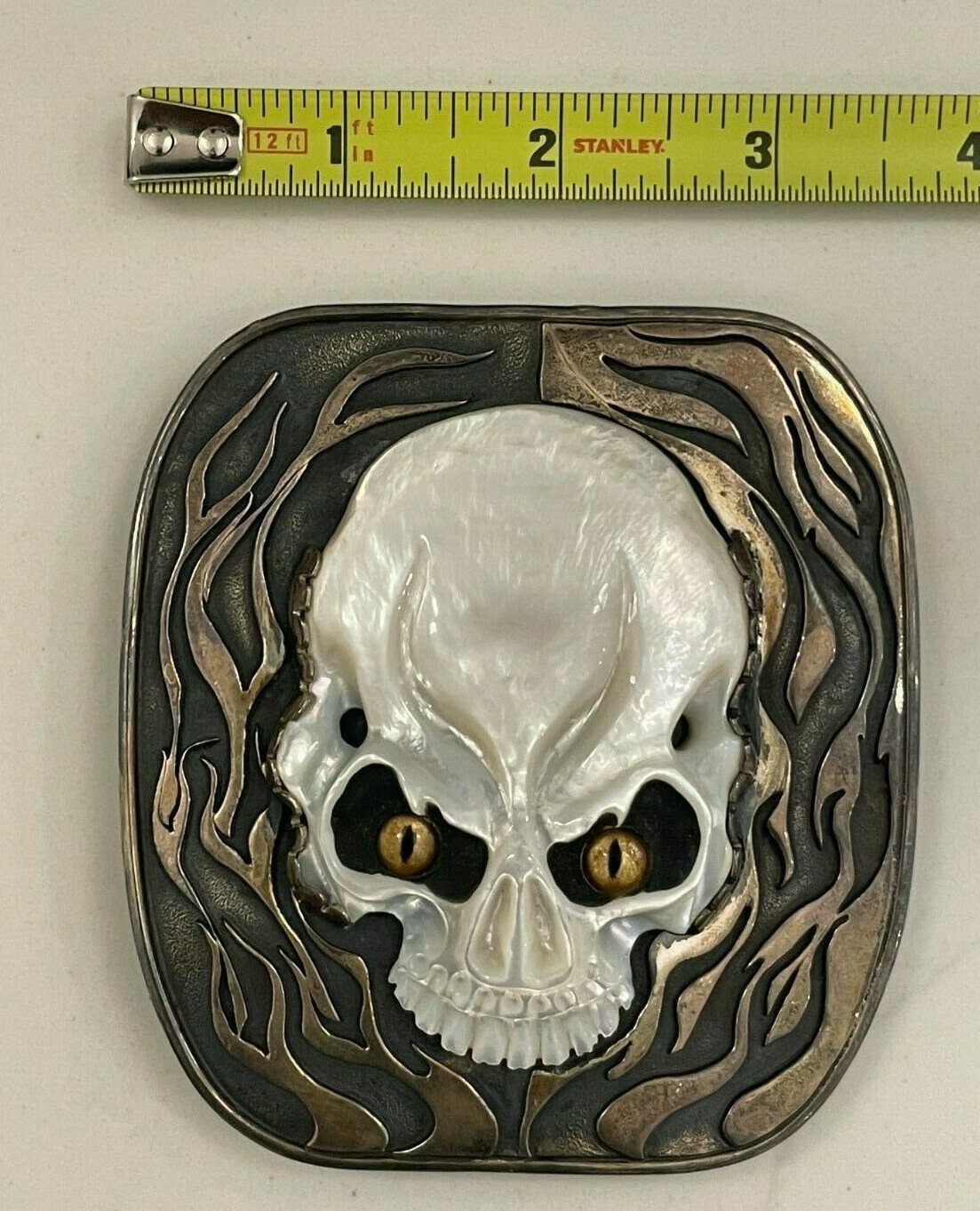 John Winston for J.W. Cooper Sterling Silver Skull Buckle w/ Pearl Skull(1of1)