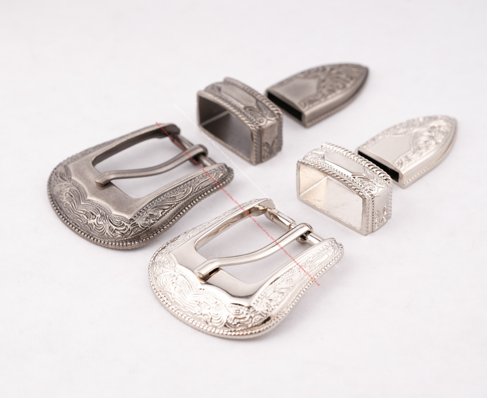 25MM Antique Western Cowboy Flower Engraved Leathercraft Belt Buckle 3-Piece Set