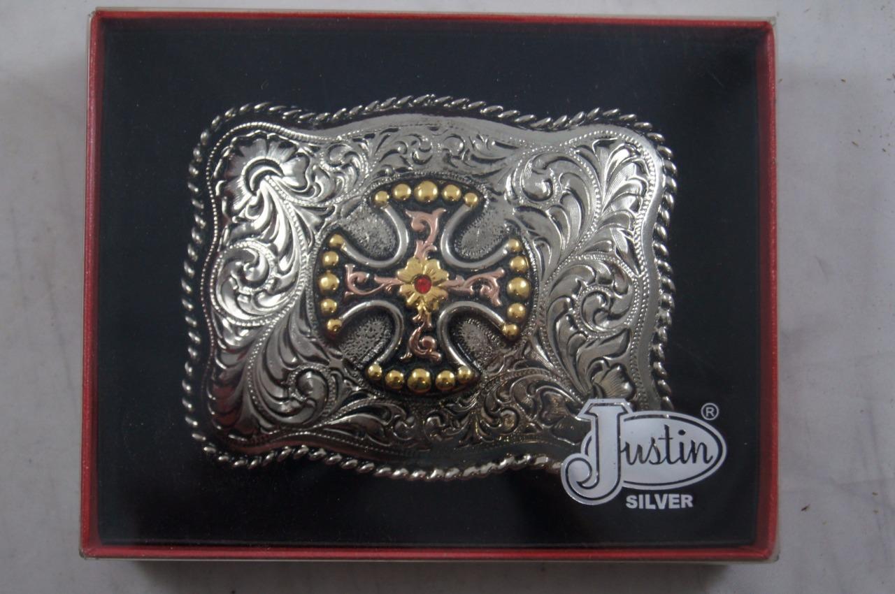 Justin Silver Belt Buckle with a Canterbury Cross 8012253