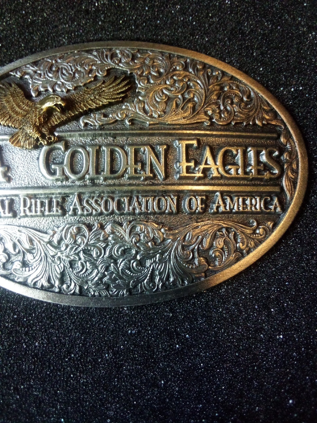 Vintage 1994 Golden Eagles NRA Pewter Belt Buckle Ltd Ed Rifle In Original Box
