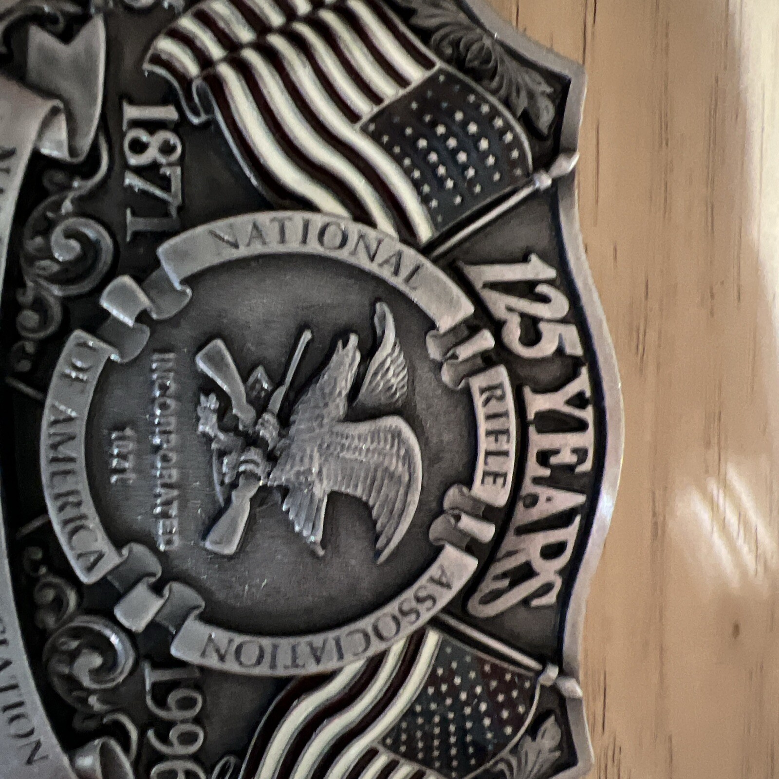 Belt Buckle-National Riffle Assoc. Of America 1871-1996 Flags,Eagle 125 Years