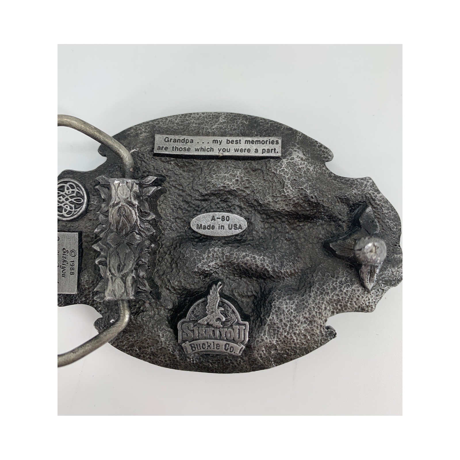 Vintage Siskiyou Belt Buckle Mens OS Silver Grandpa 1988 Pewter Western Made USA