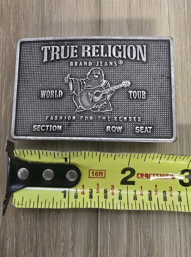 Vintage True Religion « World Tour » metal plaque belt buckle