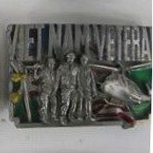 Vintage Vietnam Veteran Belt Buckle Siskiyou 1990 Pewter Military Helicopter USA
