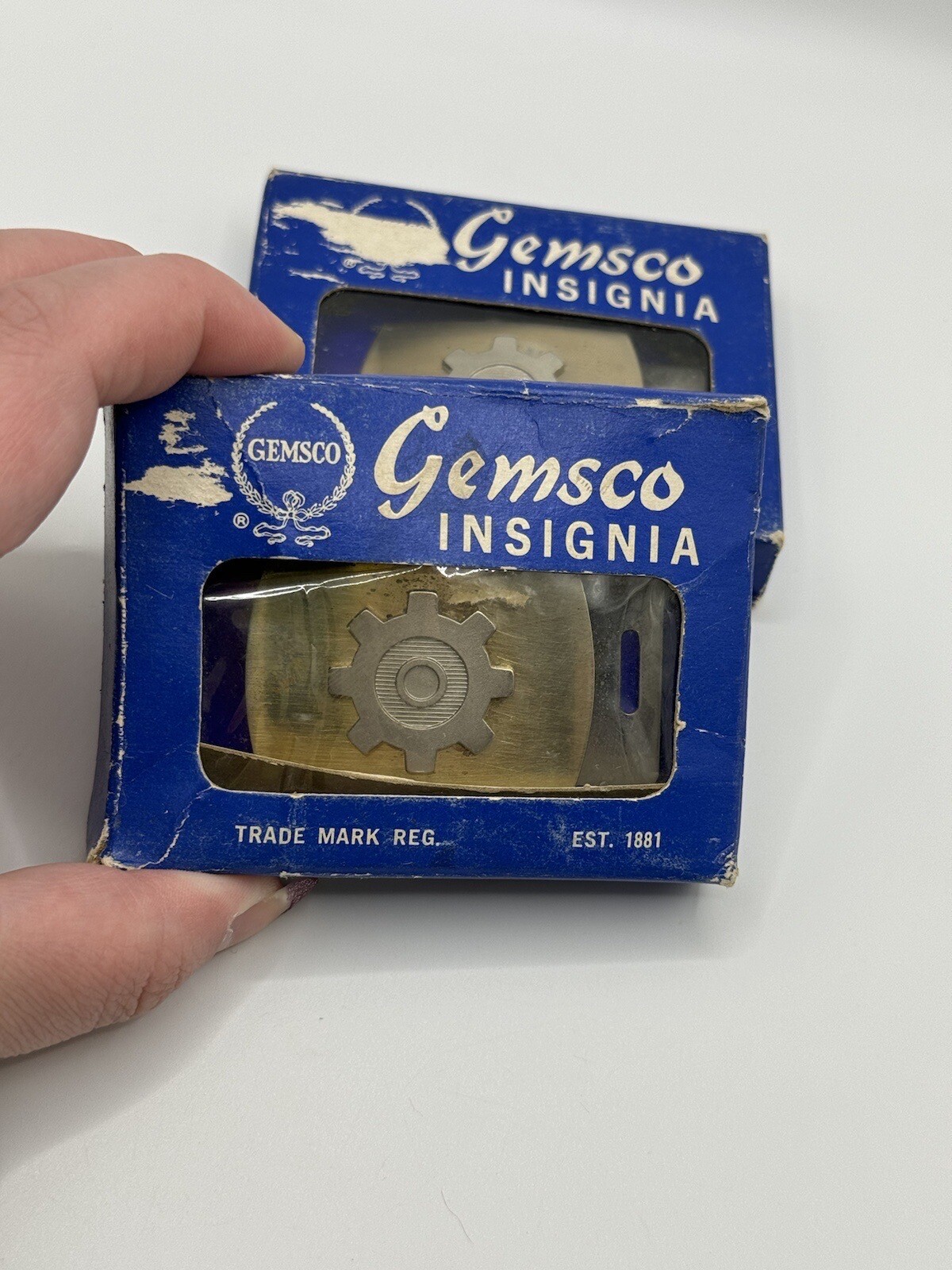 Vintage Gemsco Insigna Gear Belt Buckle Uniform USA Collectible Pair ***