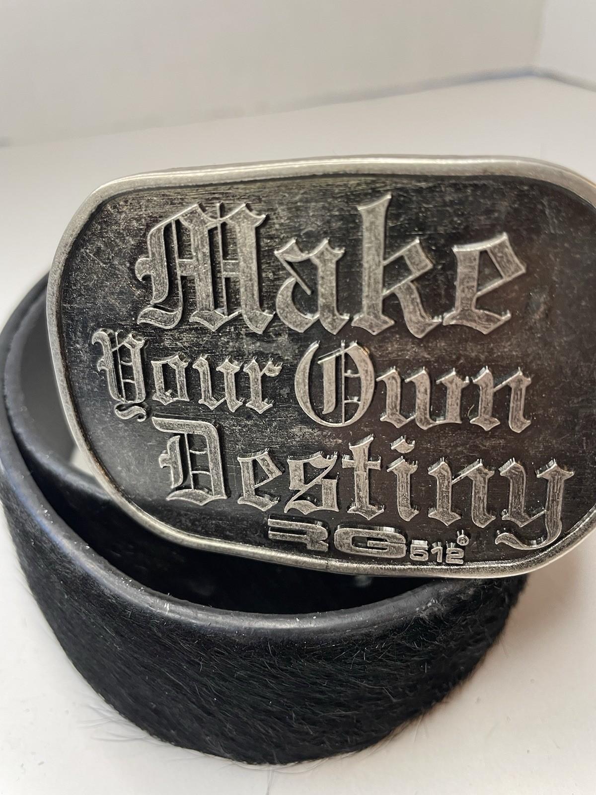 RG 512 NATURAL COW HIDE PEWTER BUCKLE “MAKE YOUR OWN DESTINY “ 85CM