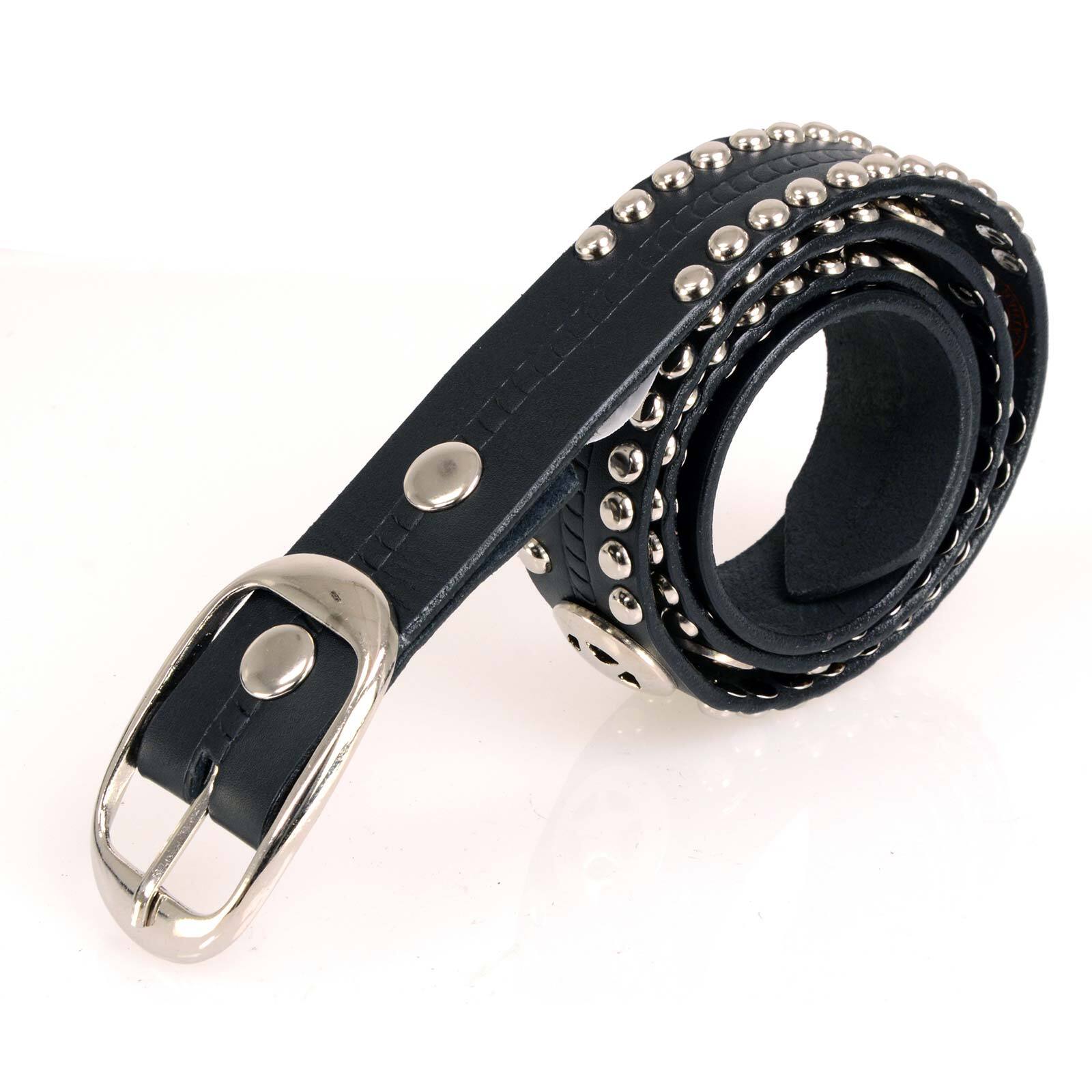 Milwaukee Leather MP7131 Mens Chrome Studded & Star Emblem Leather Belt w/Buckle