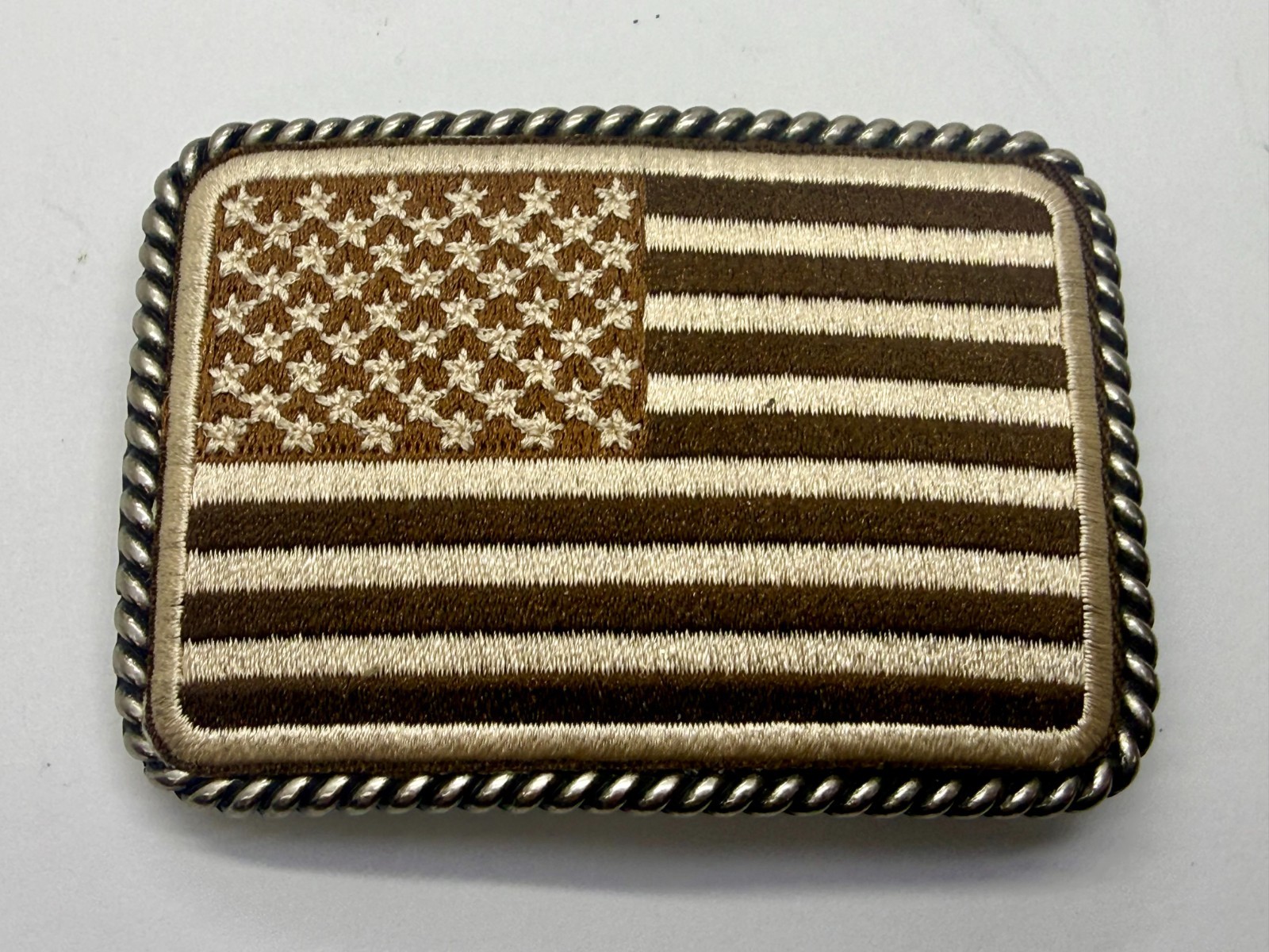 Embroidered American Patriotic Flag Rope Border Vintage Western Belt Buckle
